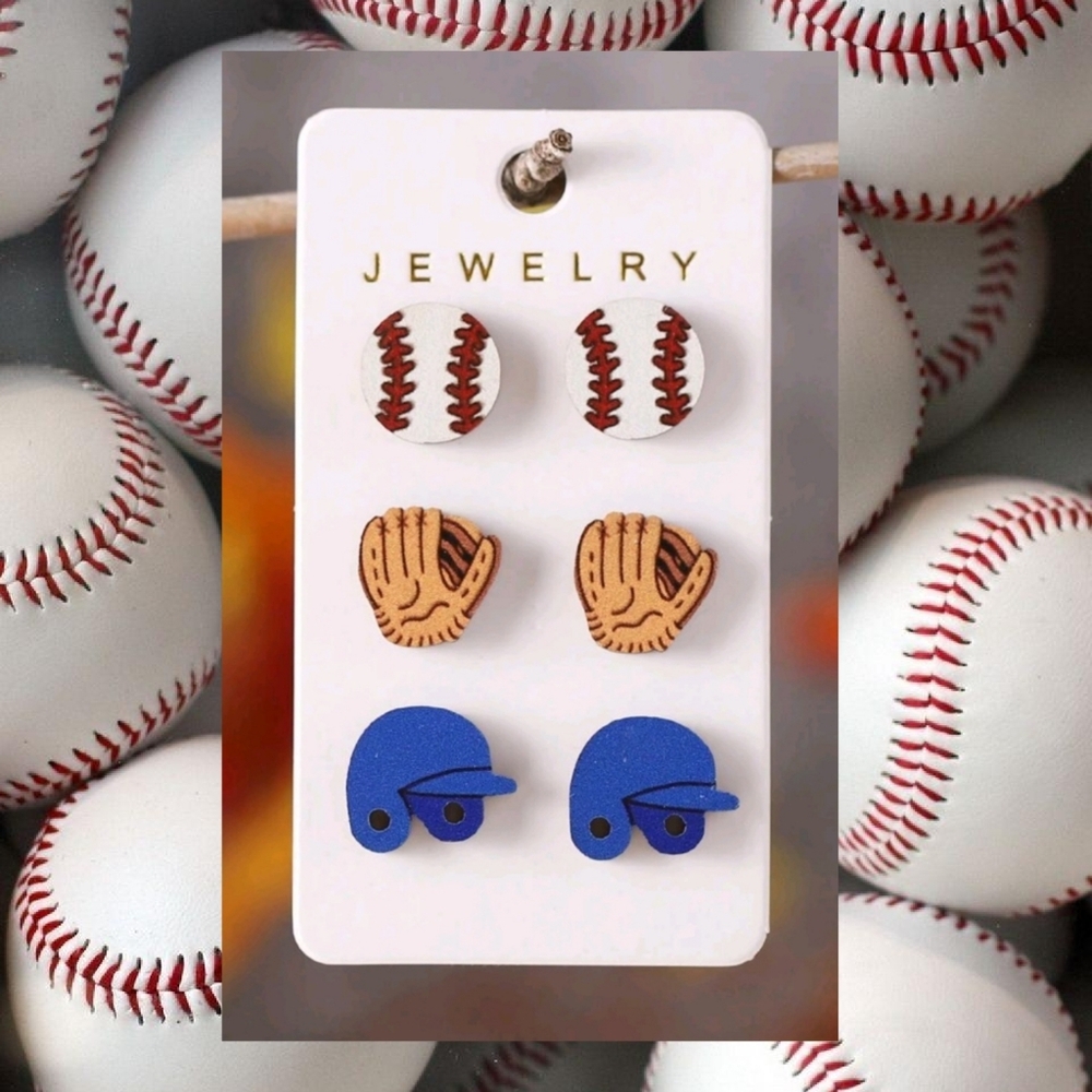 New set of wooden baseball earrings